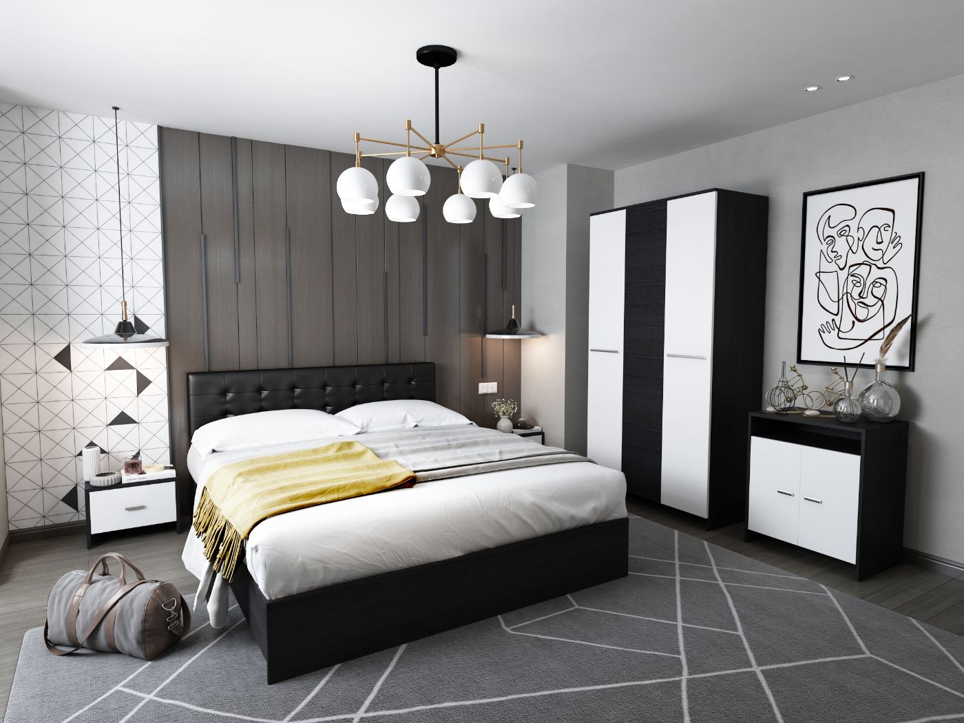 Set Dormitor Mario 3U tapitat negru Mobila Laguna imagine 2022