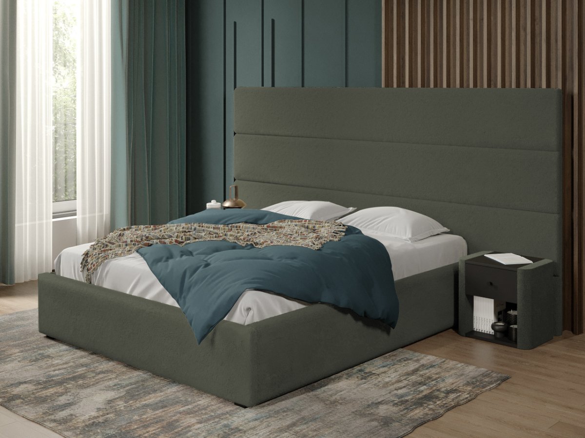 Pat tapitat Hera fix 270 x 144 C1 cu blanita plusata Gri verzui - Lapit 77 140x200