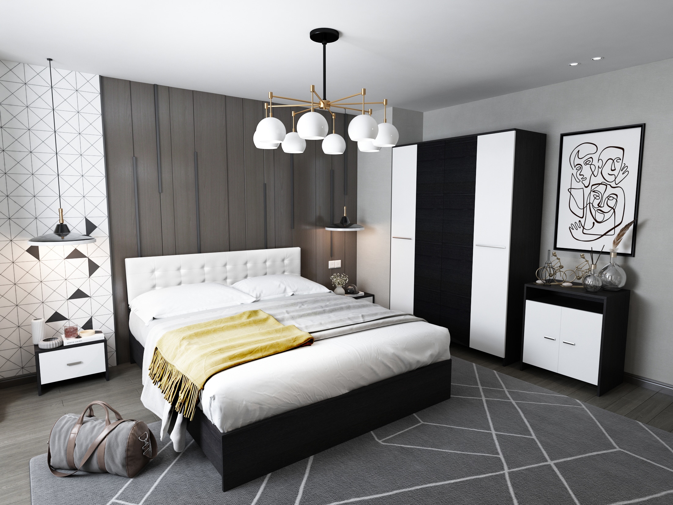Set Dormitor Mario 4U tapitat alb Alb imagine noua