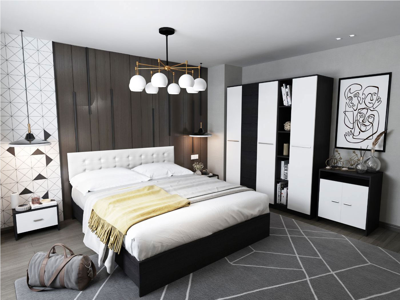 Set Dormitor Mario 3U 6 piese tapitat alb Mobila Laguna imagine 2022 by aka-home.ro