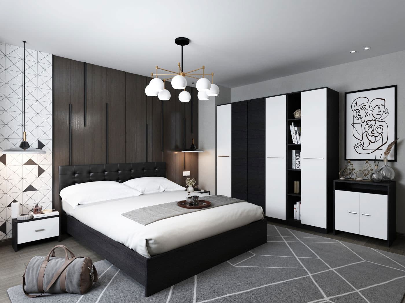 Set Dormitor Mario 4U 6 piese tapitat negru Mobila Laguna imagine 2022