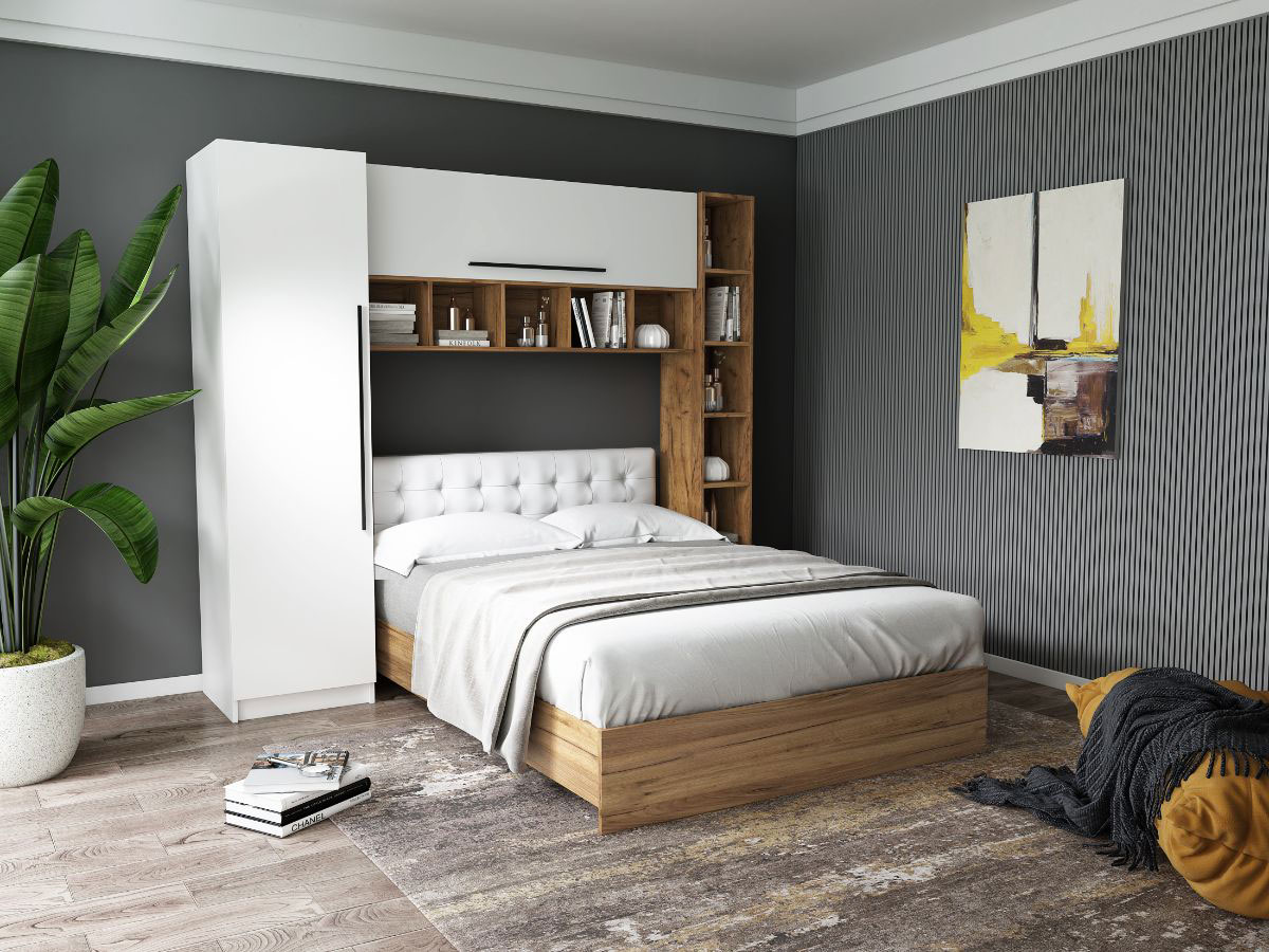Set Dormitor Timea 2.33m cu pat tapitat Alb incadrat Mobila Laguna imagine 2022