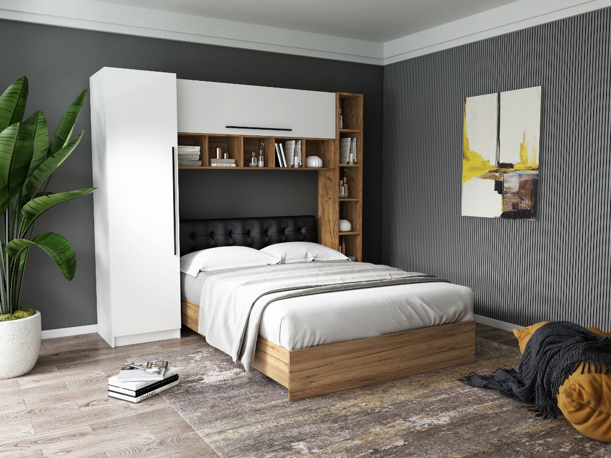 Set Dormitor Timea 2.33m cu pat tapitat Negru incadrat Mobila Laguna imagine 2022