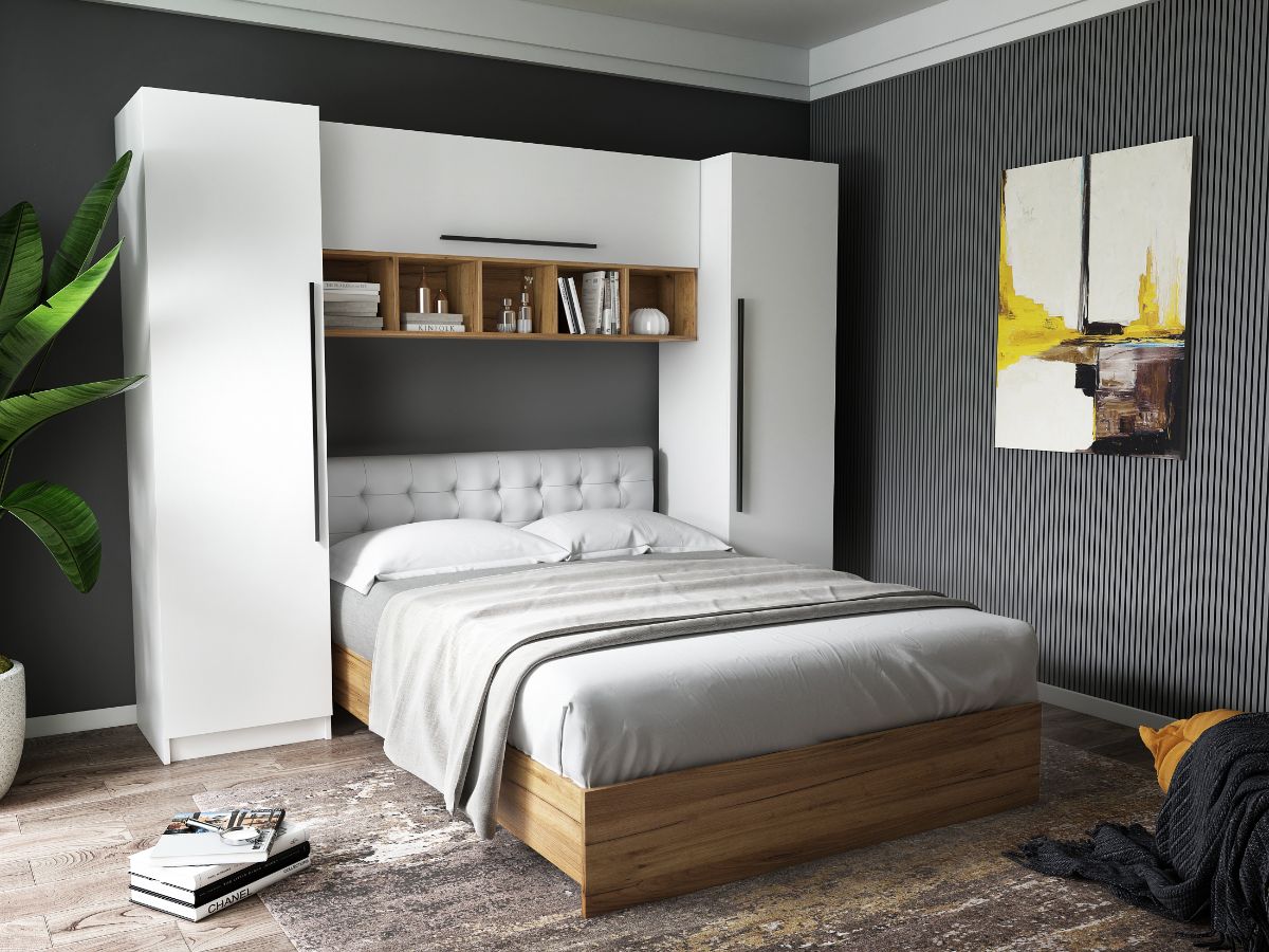 Set Dormitor Timea 2.56m cu pat tapitat Alb incadrat Mobila Laguna imagine 2022 by aka-home.ro