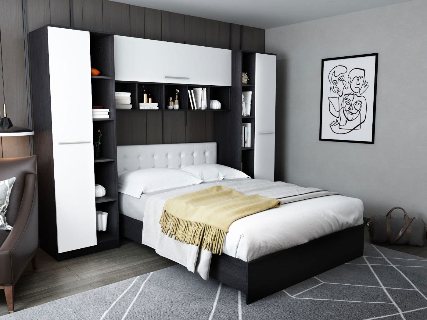 Dormitor Mario 2.87m pat incadrat tapitat Alb Mobila Laguna imagine 2022 by aka-home.ro