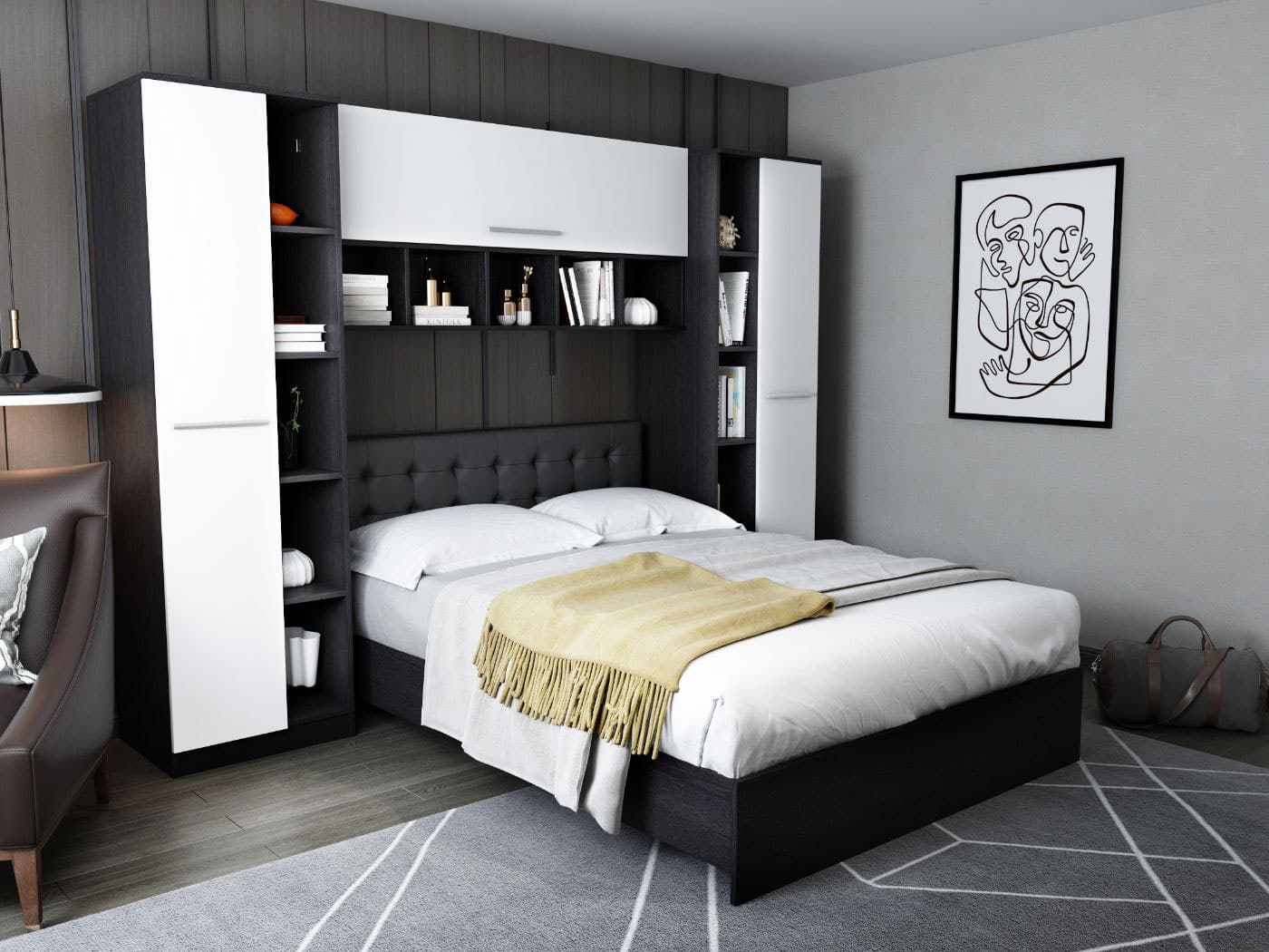 Dormitor Mario 2.87m pat incadrat tapitat Negru Mobila Laguna imagine 2022 by aka-home.ro