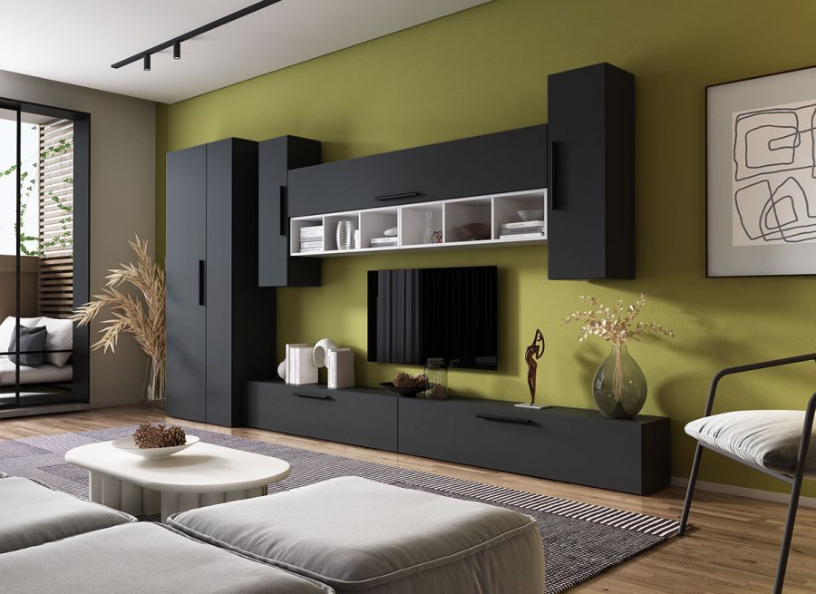 Living Pati 142 - Mobila Sufragerie Gri Antracit + Alb