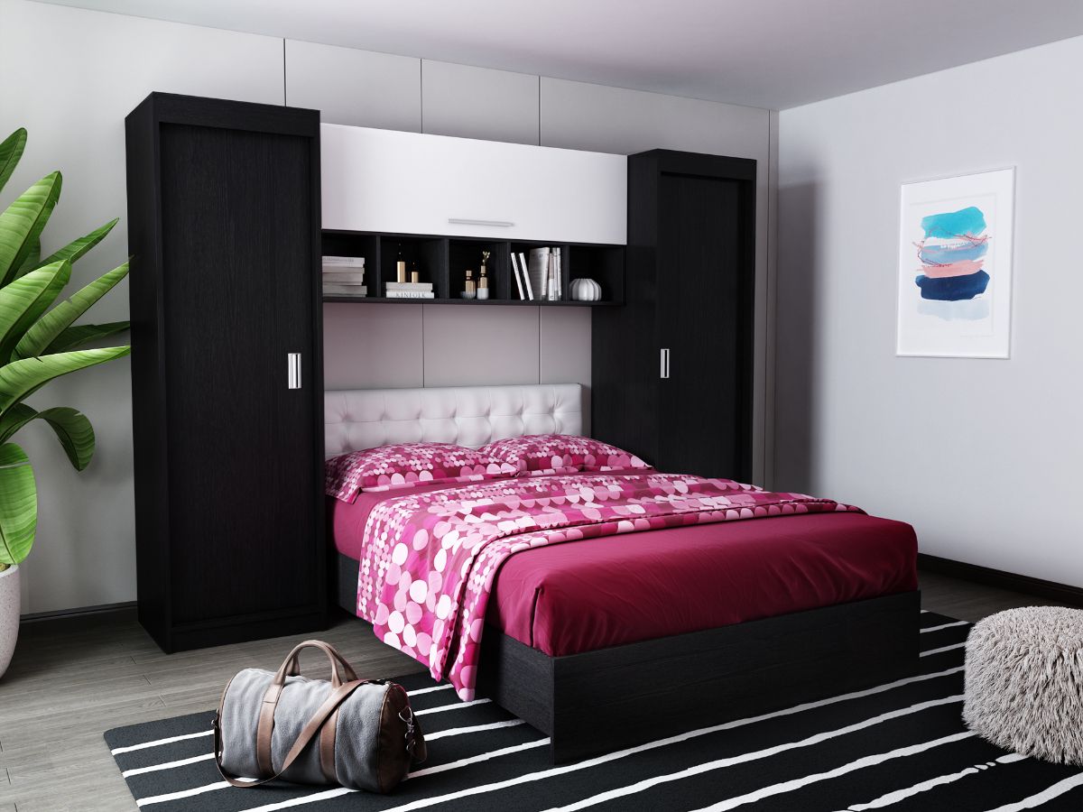 Set Dormitor Bingo 2.43m cu pat tapitat Alb incadrat Mobila Laguna imagine 2022