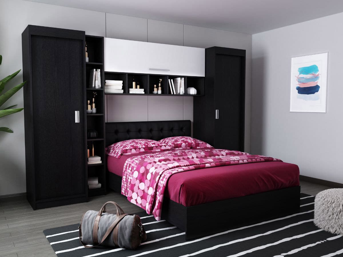 Set Dormitor Bingo 2.71m cu pat tapitat Negru incadrat Mobila Laguna imagine 2022