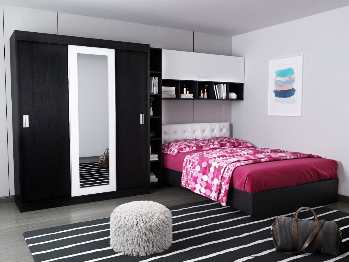 Set Dormitor Bingo 3.35m cu pat tapitat Alb incadrat Mobila Laguna imagine 2022