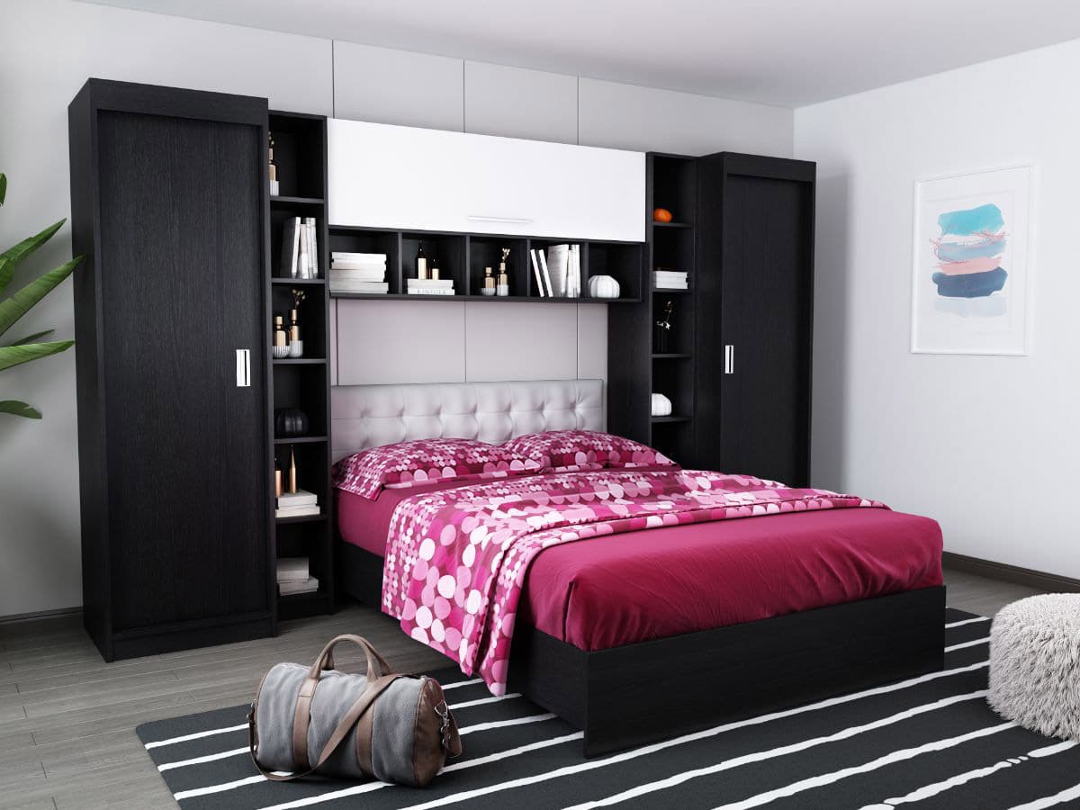 Set Dormitor Bingo 2.99m cu pat tapitat Alb incadrat Mobila Laguna imagine 2022