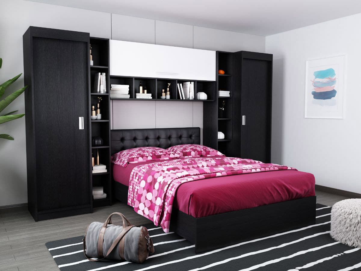 Set Dormitor Bingo 2.99m cu pat tapitat Negru incadrat Mobila Laguna imagine 2022
