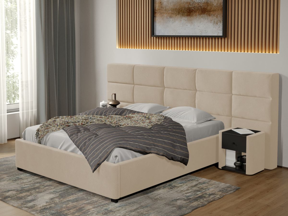 Pat tapitat Cico fix 287 x 114 C2 din piele/stofa Bej - Falcone 102 180x200
