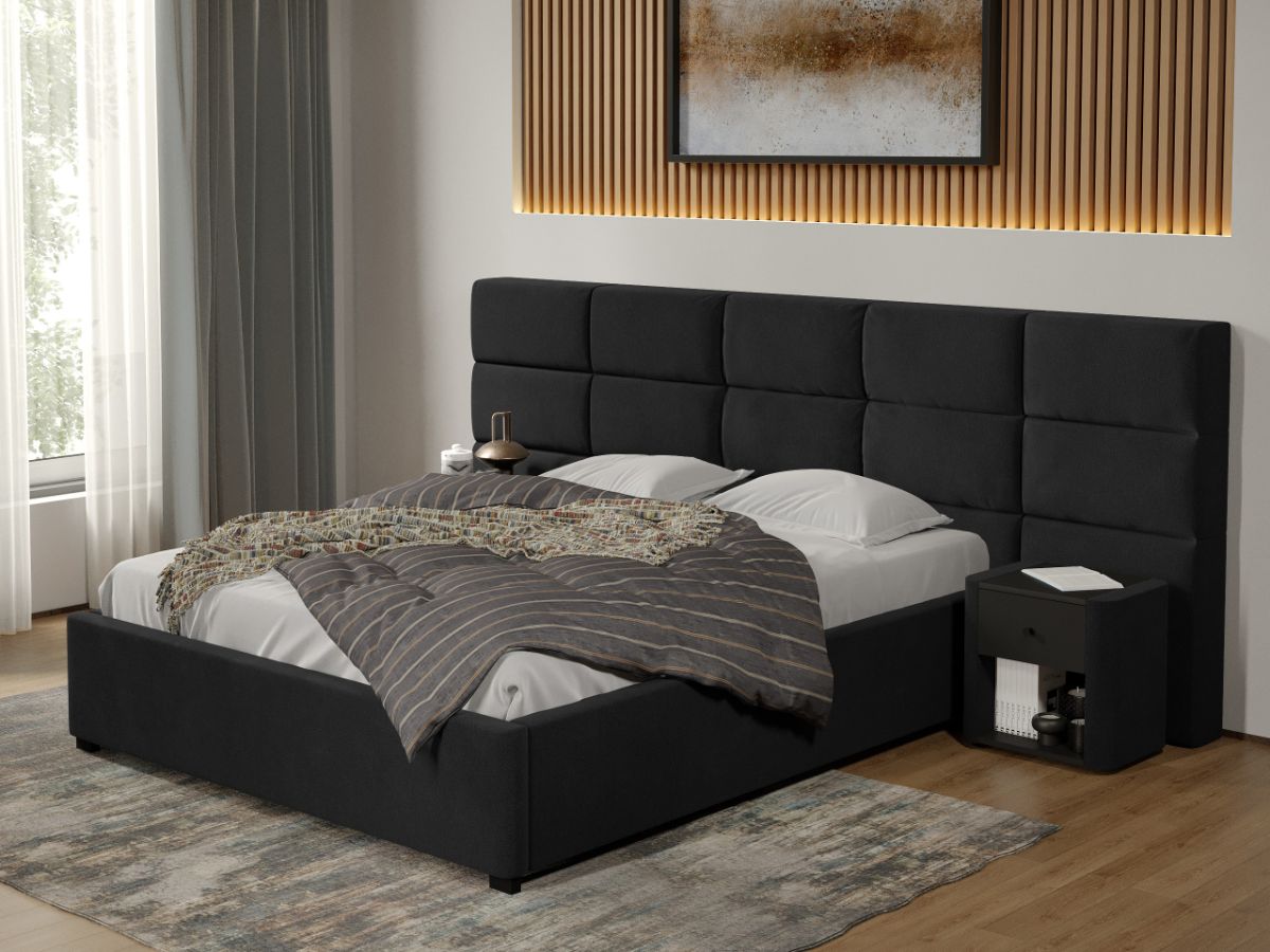 Pat tapitat Cico fix 287 x 114 C2 din piele/stofa Negru - Falcone 14 160x200