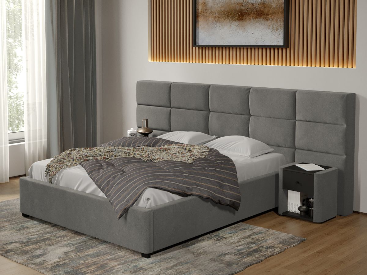 Pat tapitat Cico fix 287 x 114 C2 din piele/stofa Gri - Falcone 21 160x200