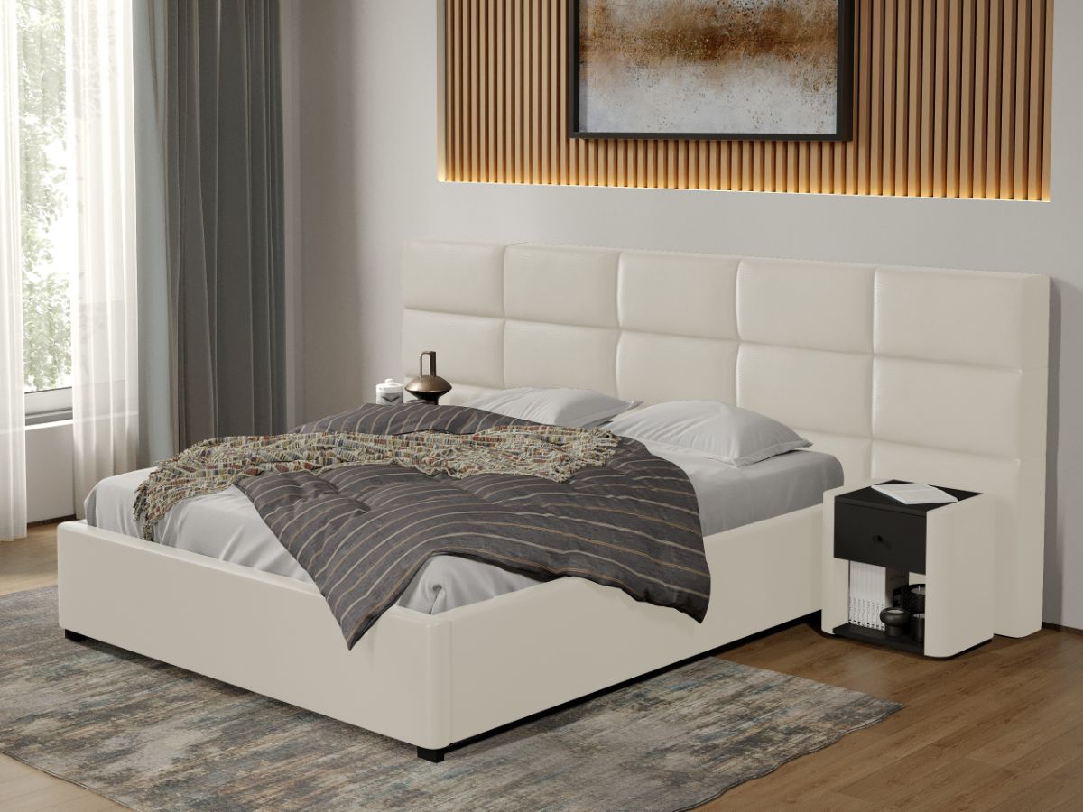 Pat tapitat Cico fix 287 x 114 C2 din piele/stofa Alb - Nube 1 180x200