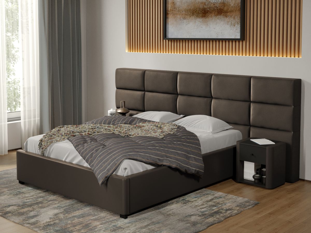 Pat tapitat Cico fix 287 x 114 C2 din piele/stofa Ciocolatiu - Nube 29 140x200