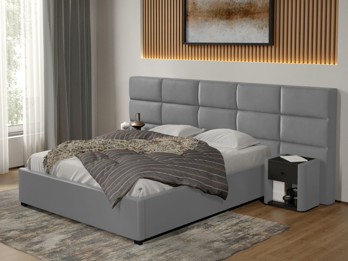 Pat tapitat Cico fix 287 x 114 C2 din piele/stofa Gri - Nube 81 160x200