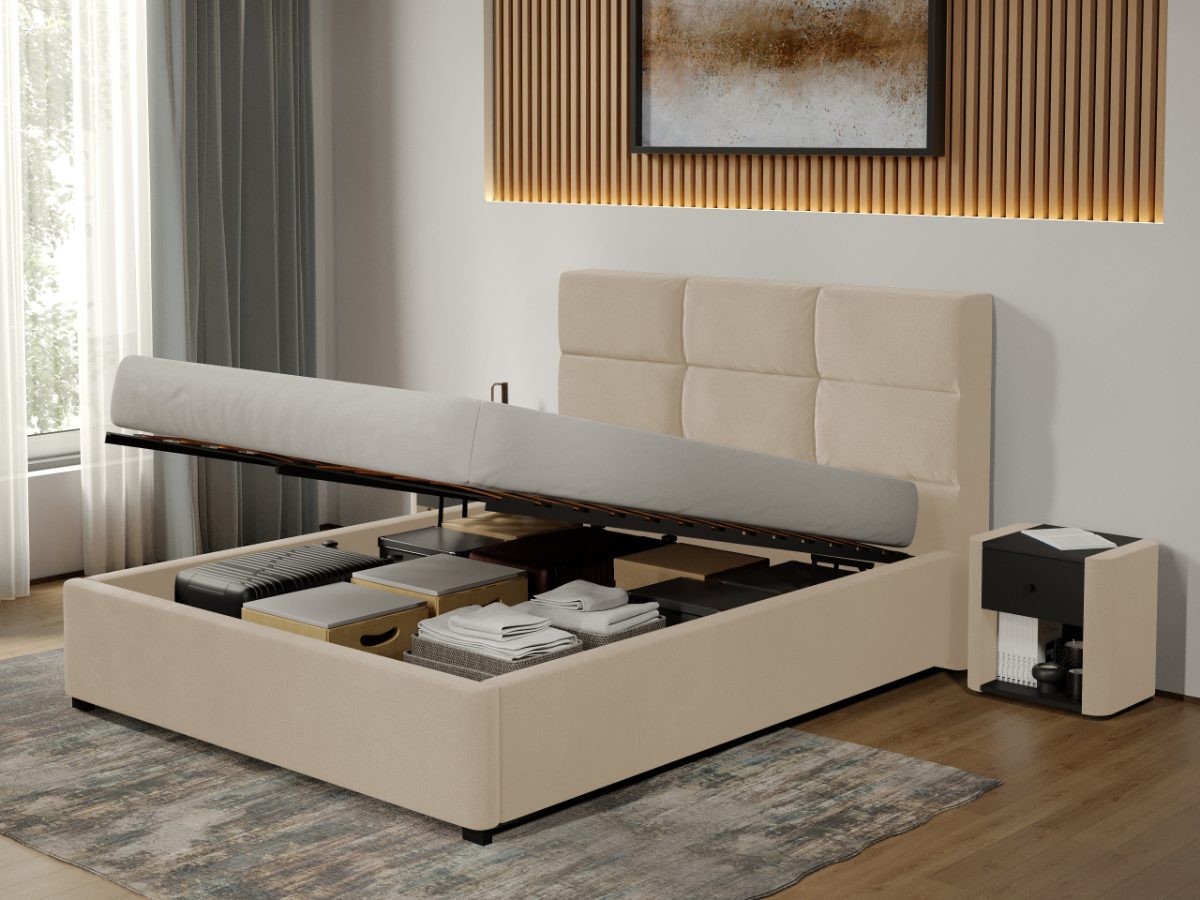 Pat tapitat Cico rabatabil 170 x 114 C1 din piele/stofa Bej - Falcone 102 180x200