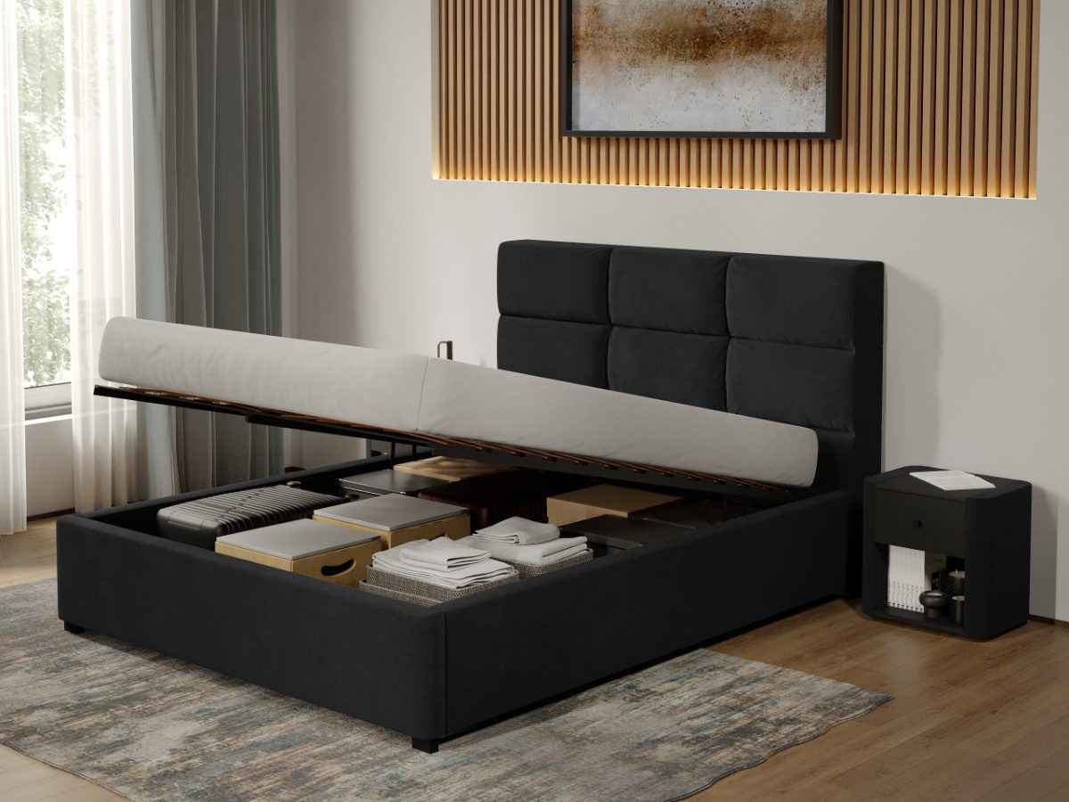 Pat tapitat Cico rabatabil 170 x 114 C1 din piele/stofa Negru - Falcone 14 140x200