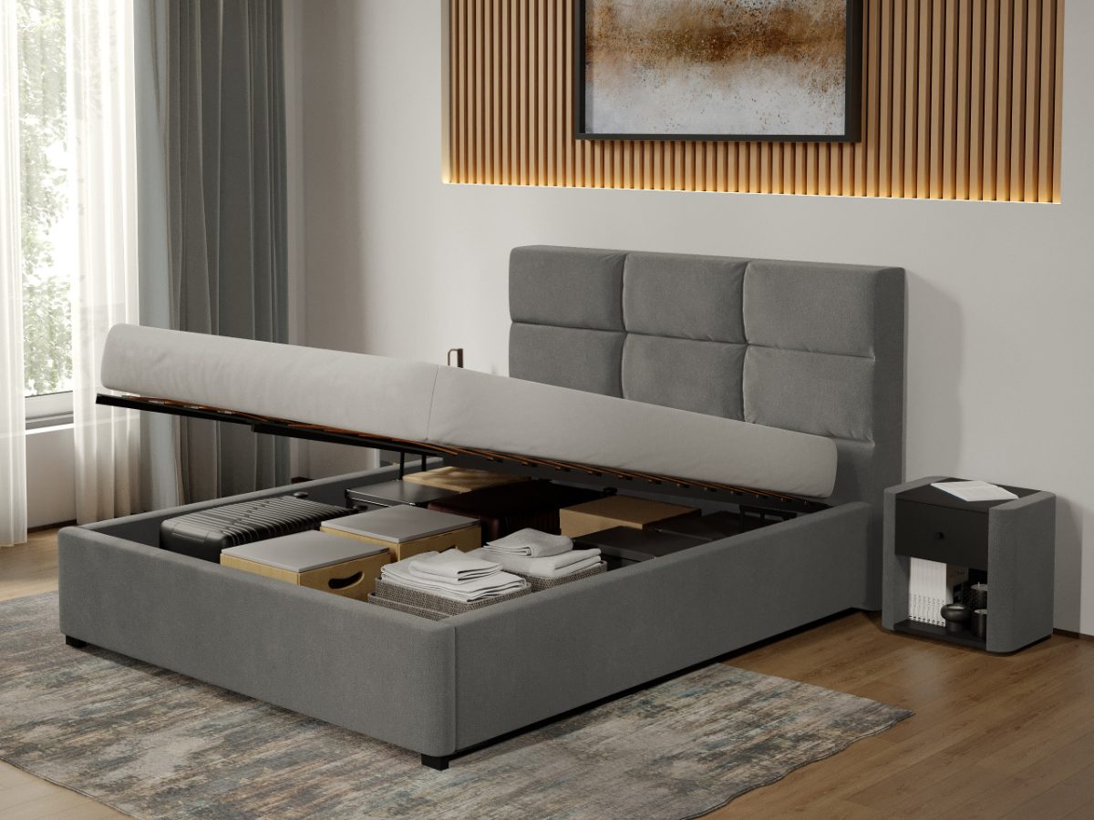 Pat tapitat Cico rabatabil 170 x 114 C1 din piele/stofa Gri - Falcone 21 140x200