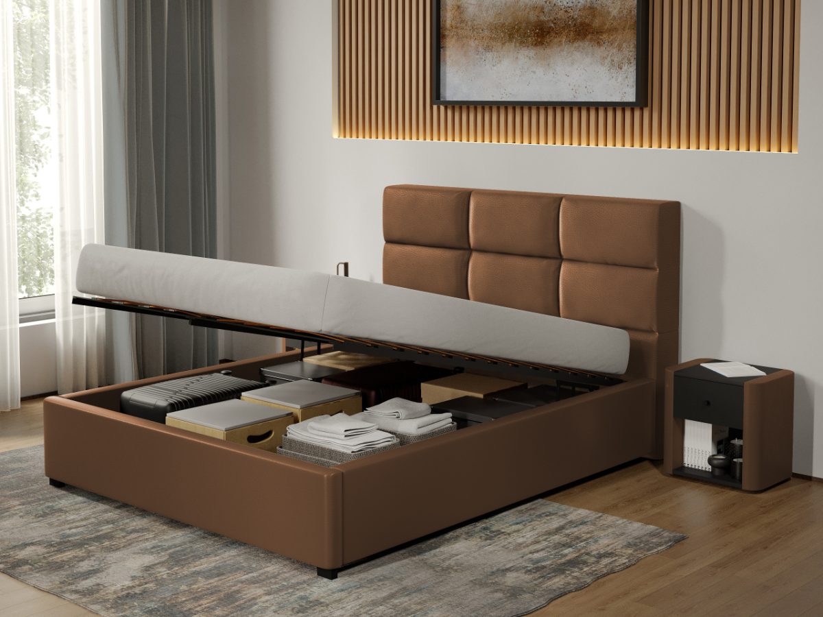 Pat tapitat Cico rabatabil 170 x 114 C1 din piele/stofa Maro - Nube 23 140x200