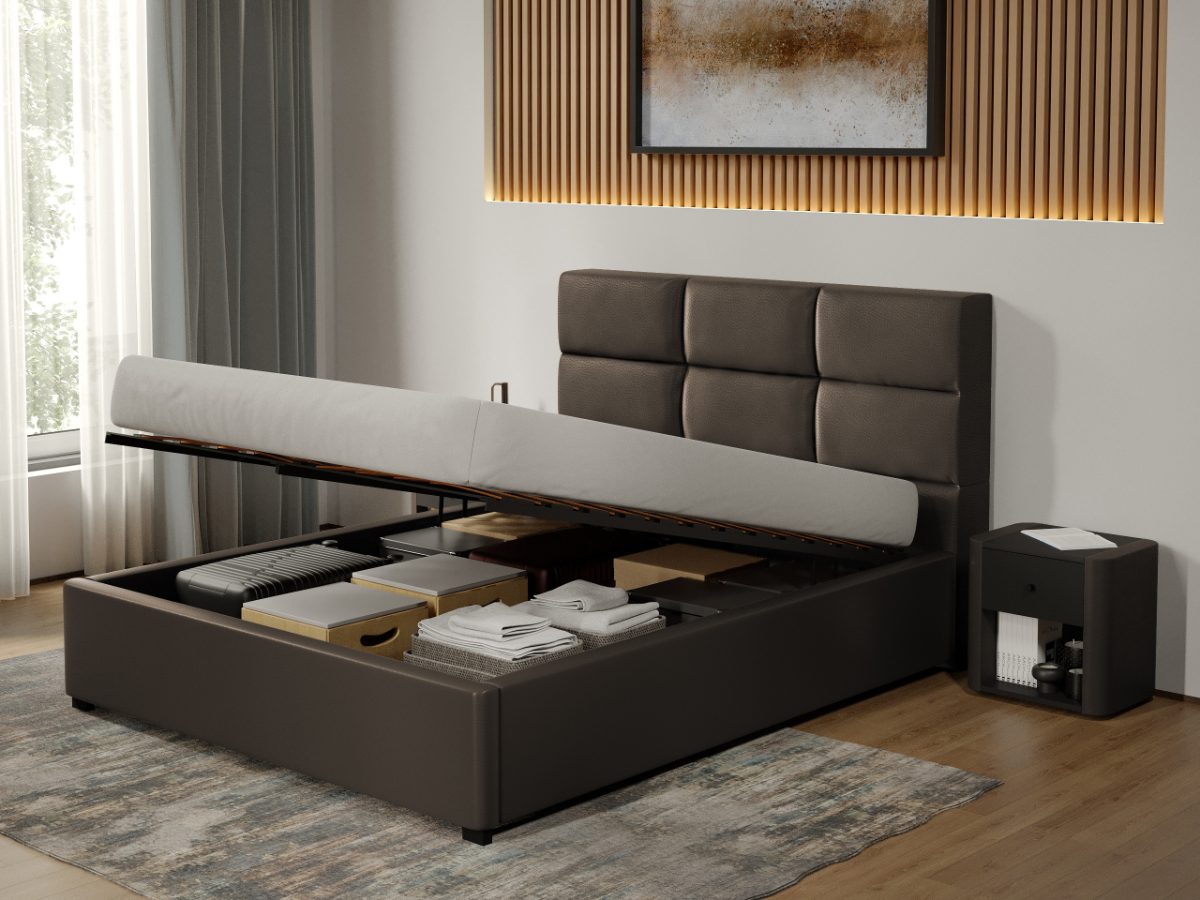 Pat tapitat Cico rabatabil 170 x 114 C1 din piele/stofa Ciocolatiu - Nube 29 160x200