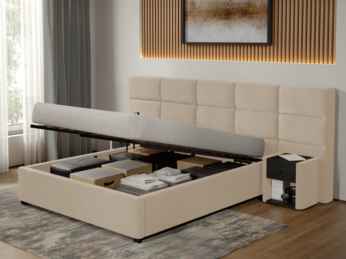 Pat tapitat Cico rabatabil 287 x 114 C2 din piele/stofa Bej - Falcone 102 180x200