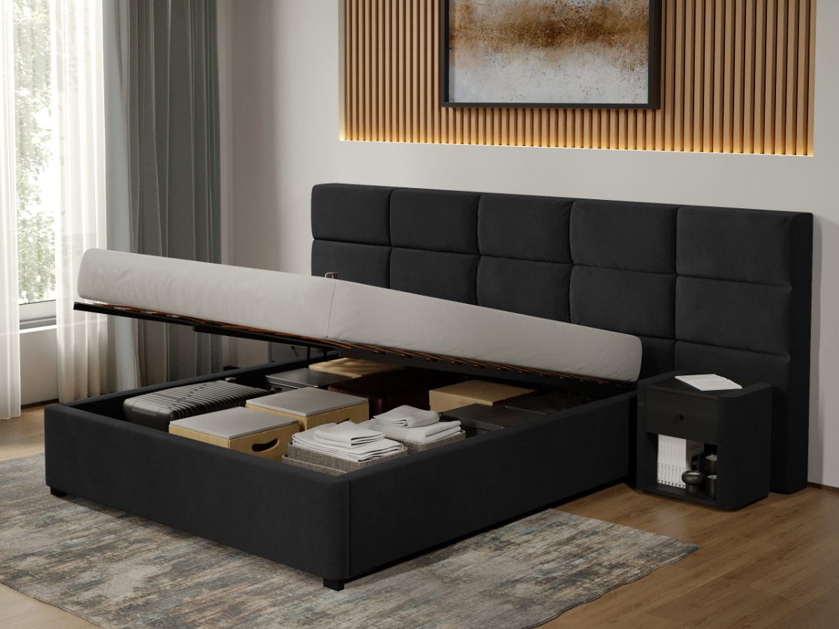 Pat tapitat Cico rabatabil 287 x 114 C2 din piele/stofa Negru - Falcone 14 180x200