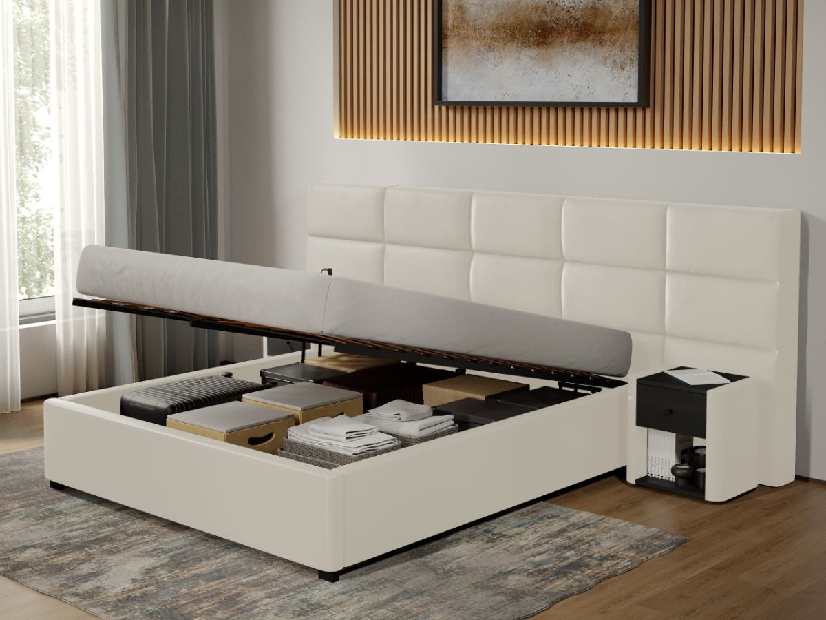 Pat tapitat Cico rabatabil 287 x 114 C2 din piele/stofa Alb - Nube 1 160x200