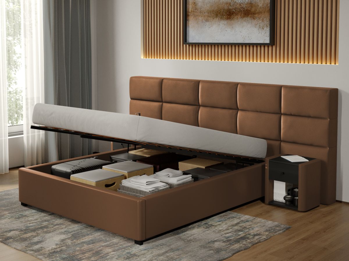 Pat tapitat Cico rabatabil 287 x 114 C2 din piele/stofa Maro - Nube 23 160x200