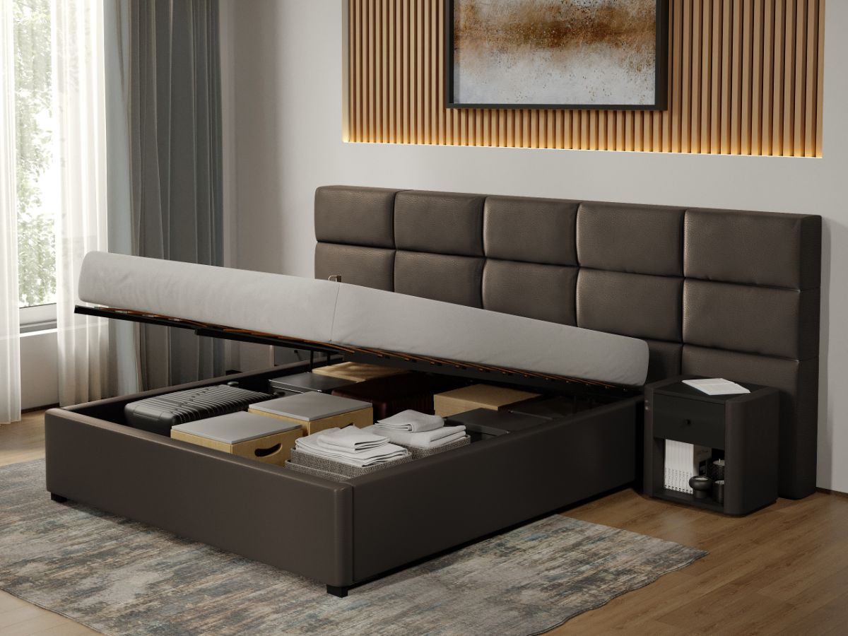 Pat tapitat Cico rabatabil 287 x 114 C2 din piele/stofa Ciocolatiu - Nube 29 180x200