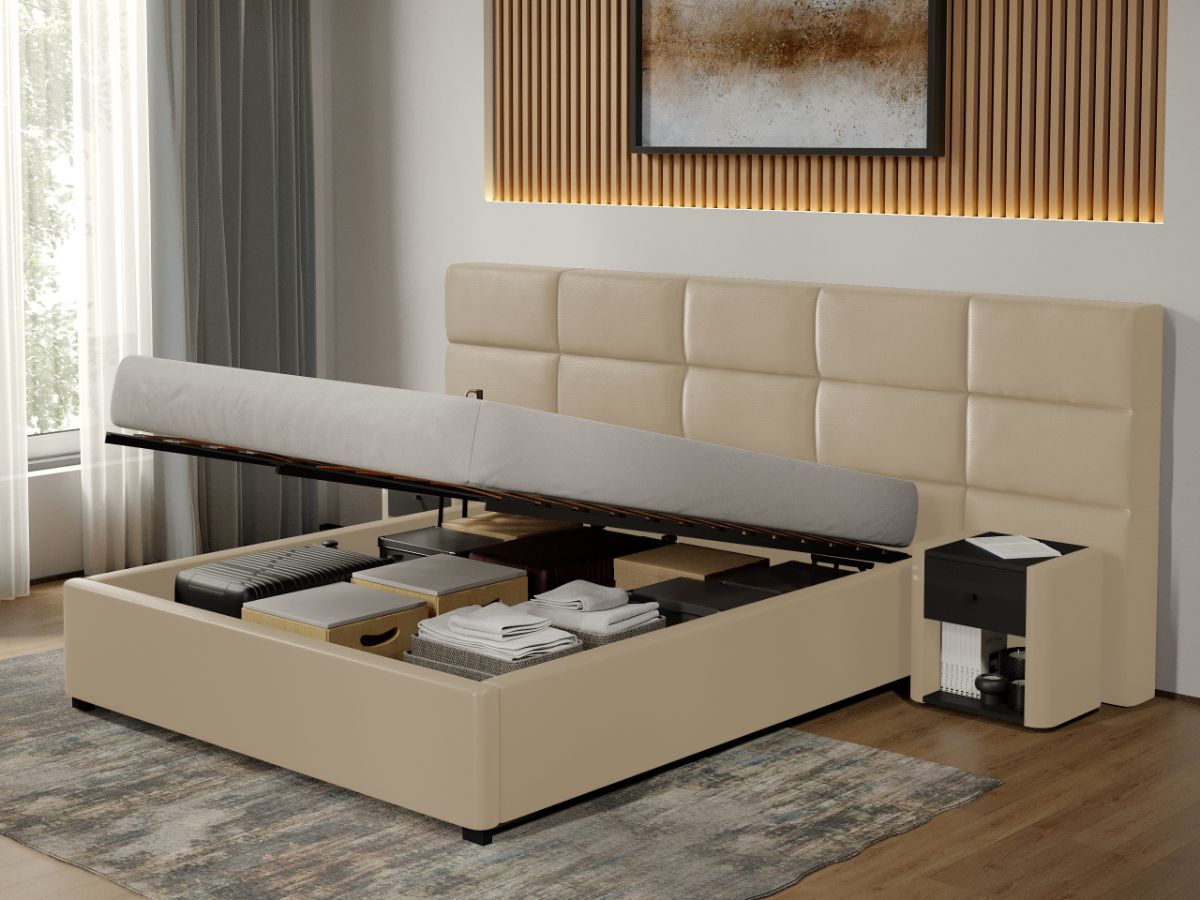 Pat tapitat Cico rabatabil 287 x 114 C2 din piele/stofa Crem - Nube 4 140x200