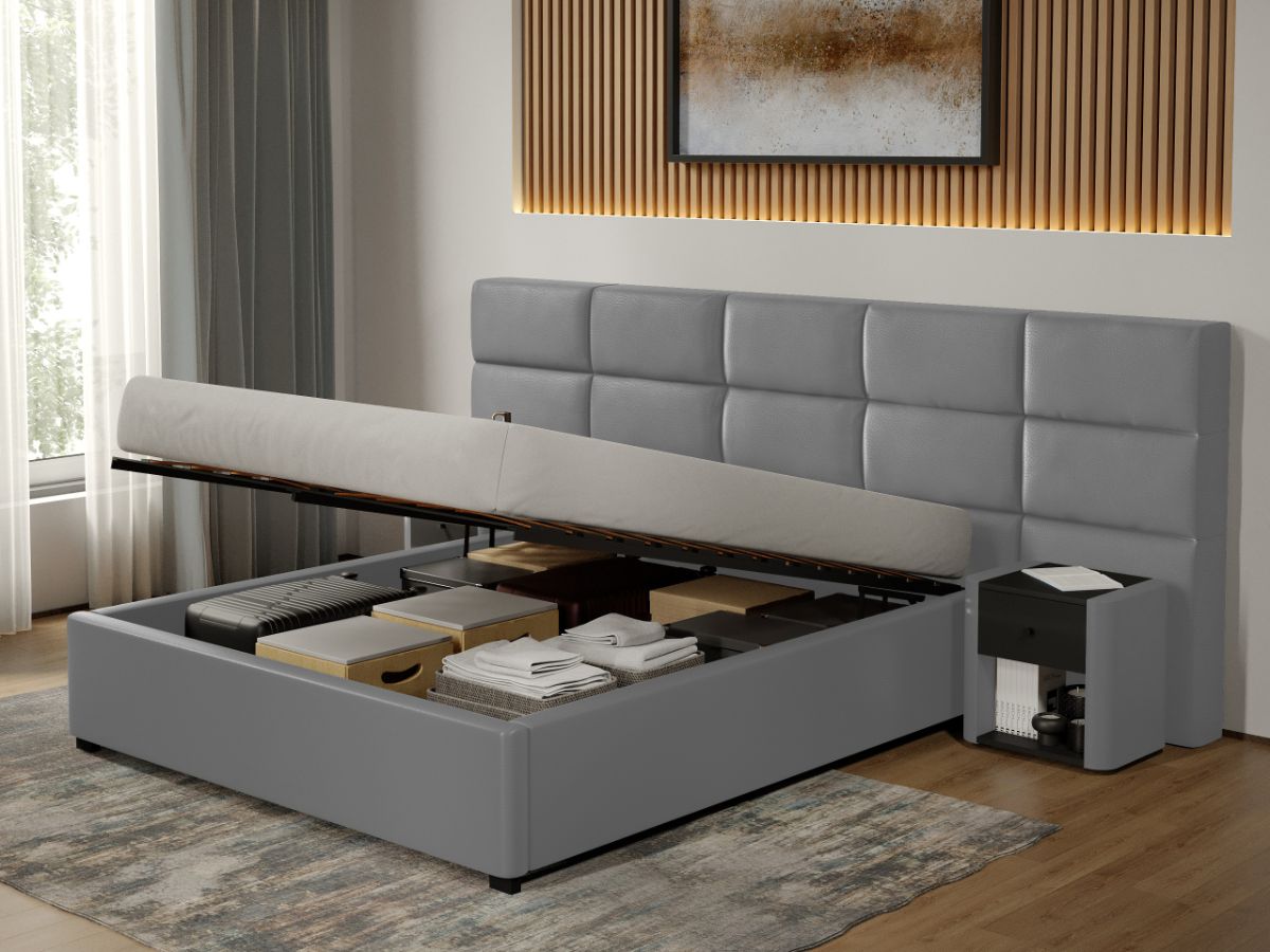 Pat tapitat Cico rabatabil 287 x 114 C2 din piele/stofa Gri - Nube 81 160x200