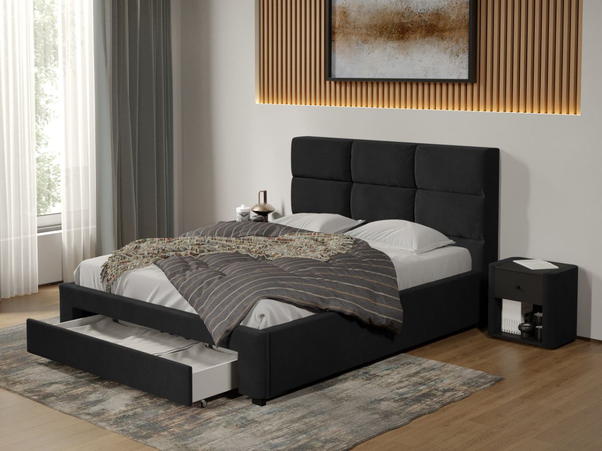 Pat tapitat Cico cu sertar 170 x 114 C1 din piele/stofa Negru - Falcone 14