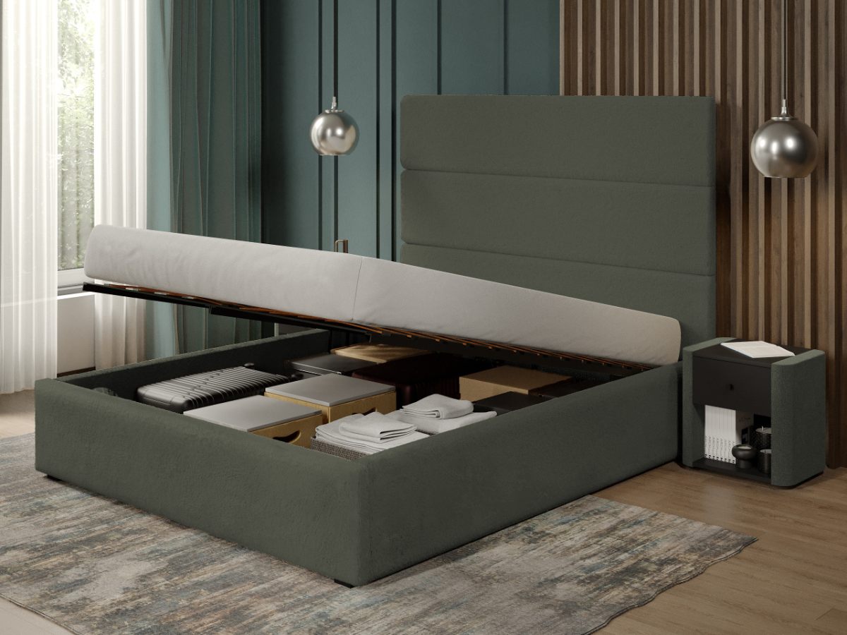 Pat tapitat Hera rabatabil 173 x 144 C2 cu blanita plusata Gri verzui - Lapit 77 160x200
