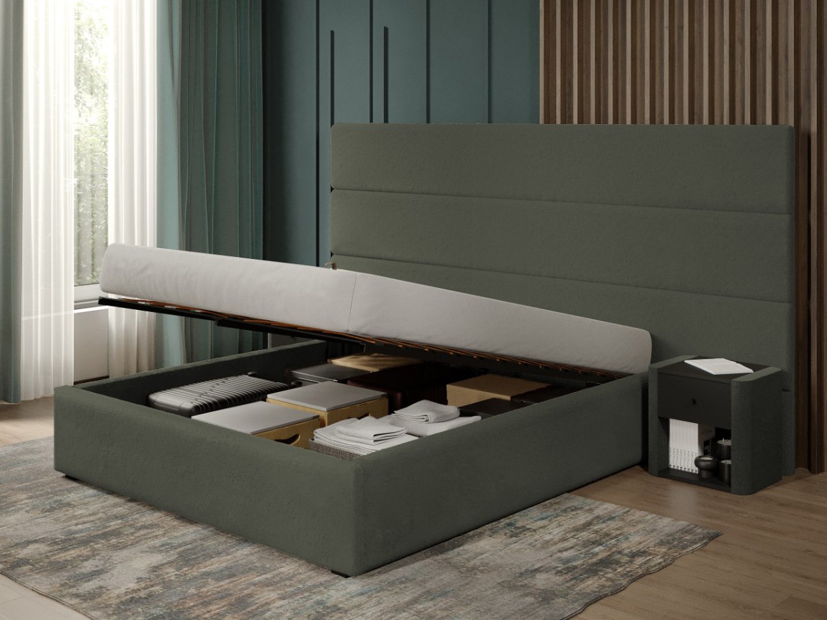 Pat tapitat Hera rabatabil 270 x 144 C1 cu blanita plusata Gri verzui - Lapit 77 160x200