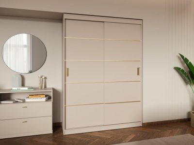 Dulap Haine Usi Glisante, Bej Casmir, 138 cm, Manere Metalice, Nara