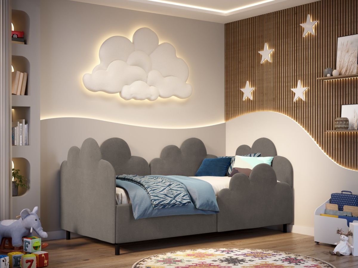 Pat de colt copii 90×190 cm, Fantasy, cu lada de depozitare, rabatabil, C4 Cappuccino - Swing 4