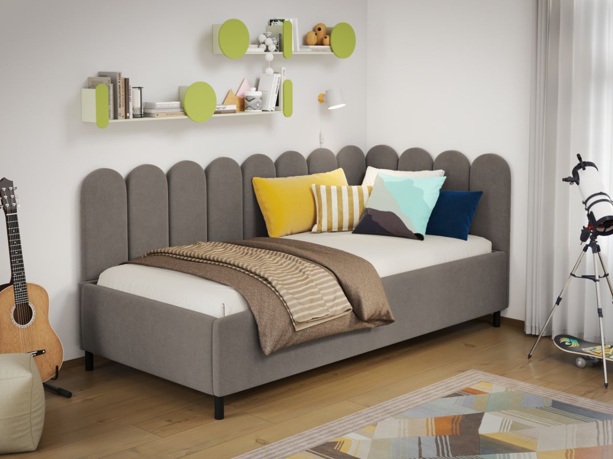Pat de colt copii 90x190 cm, Ninio, cu lada de depozitare, rabatabil, C2 Cappuccino - Swing 4