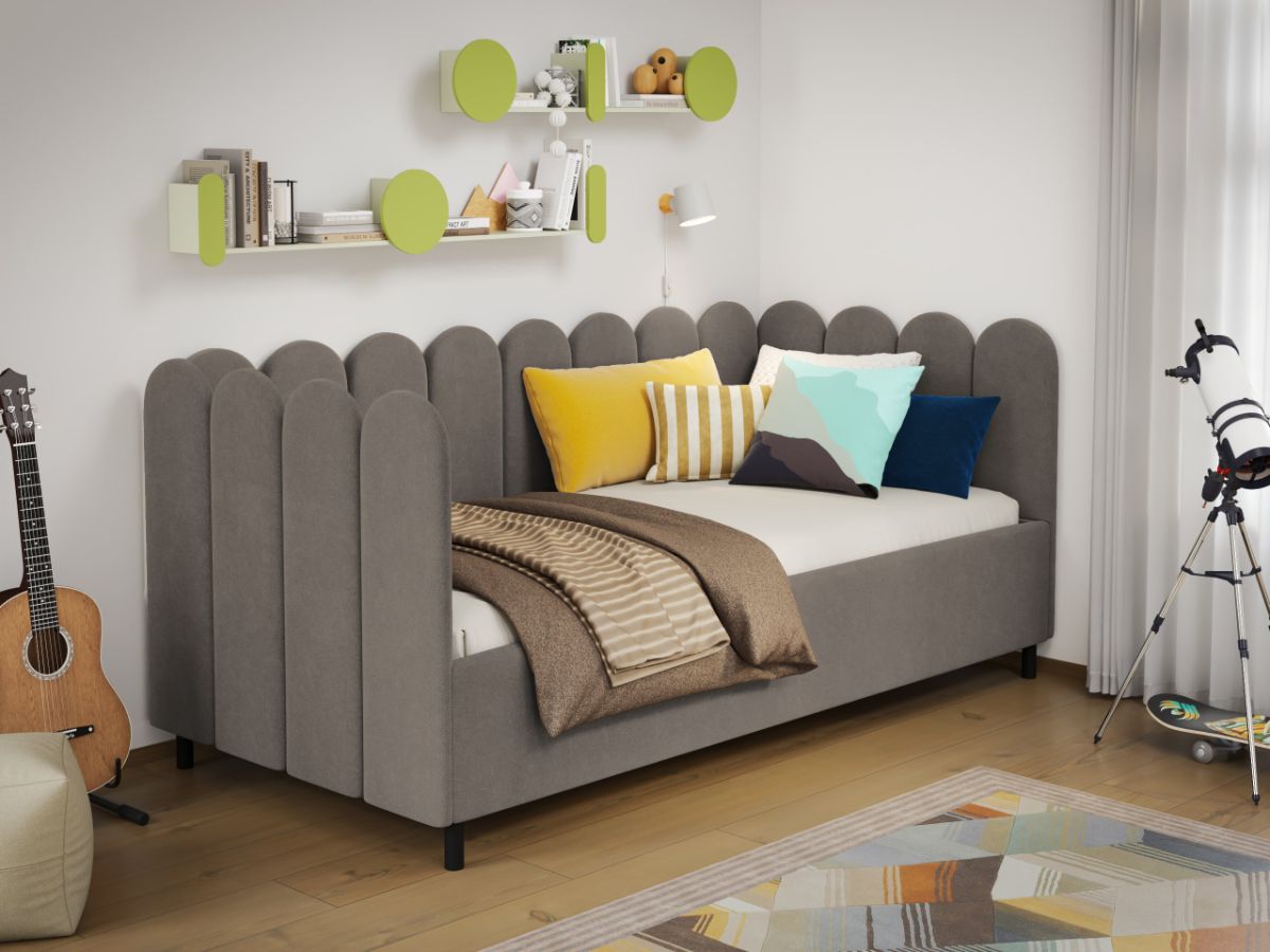 Pat de colt copii 90x190 cm, Ninio, cu lada de depozitare, rabatabil, C3 Cappuccino - Swing 4