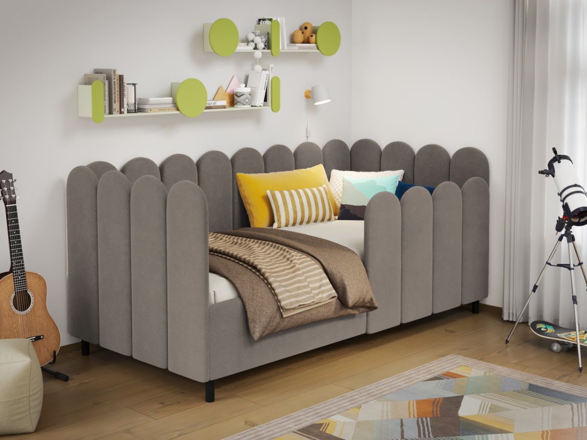 Pat de colt copii 90x190 cm, Ninio, cu lada de depozitare, rabatabil, C4 Cappuccino - Swing 4