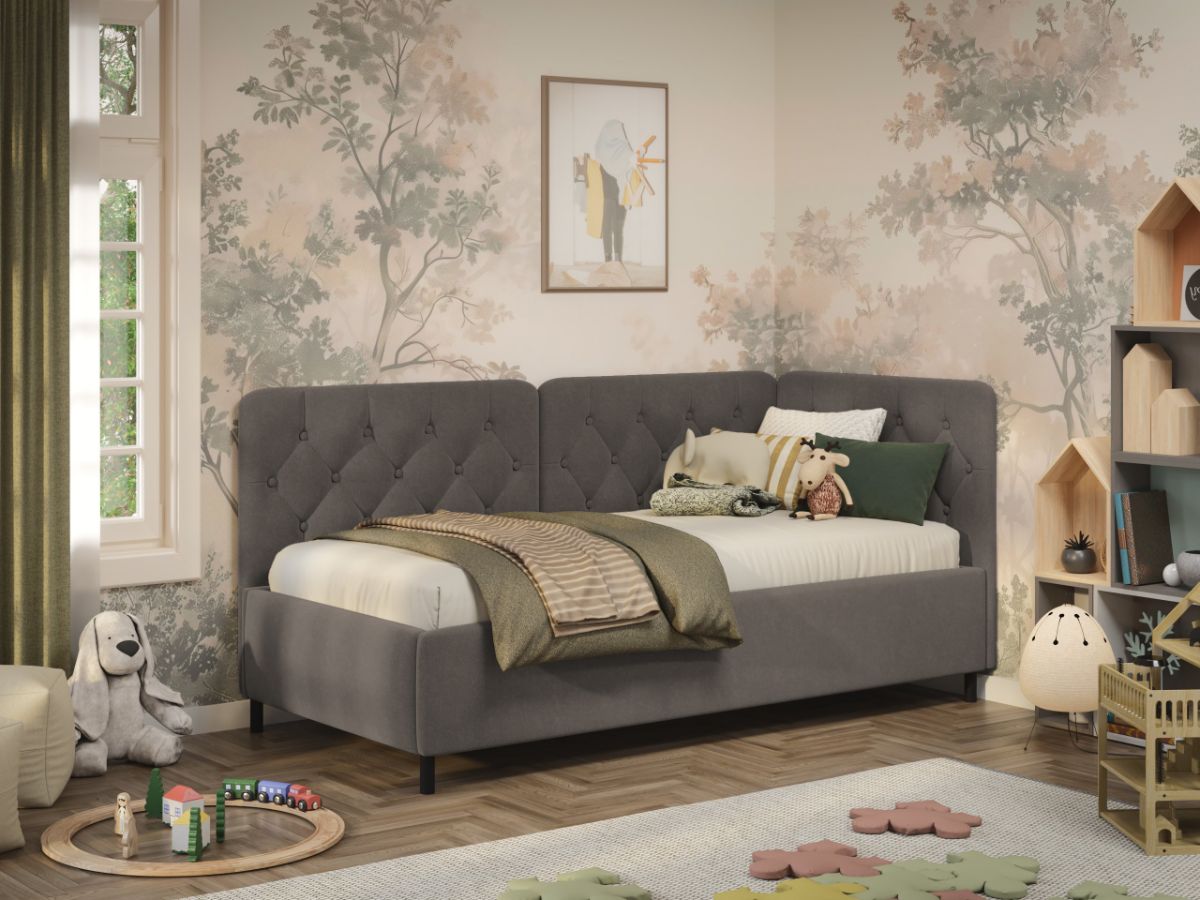 Pat de colt copii 90x190 cm, Nobo, cu lada de depozitare, rabatabil, C2 Cappuccino - Swing 4