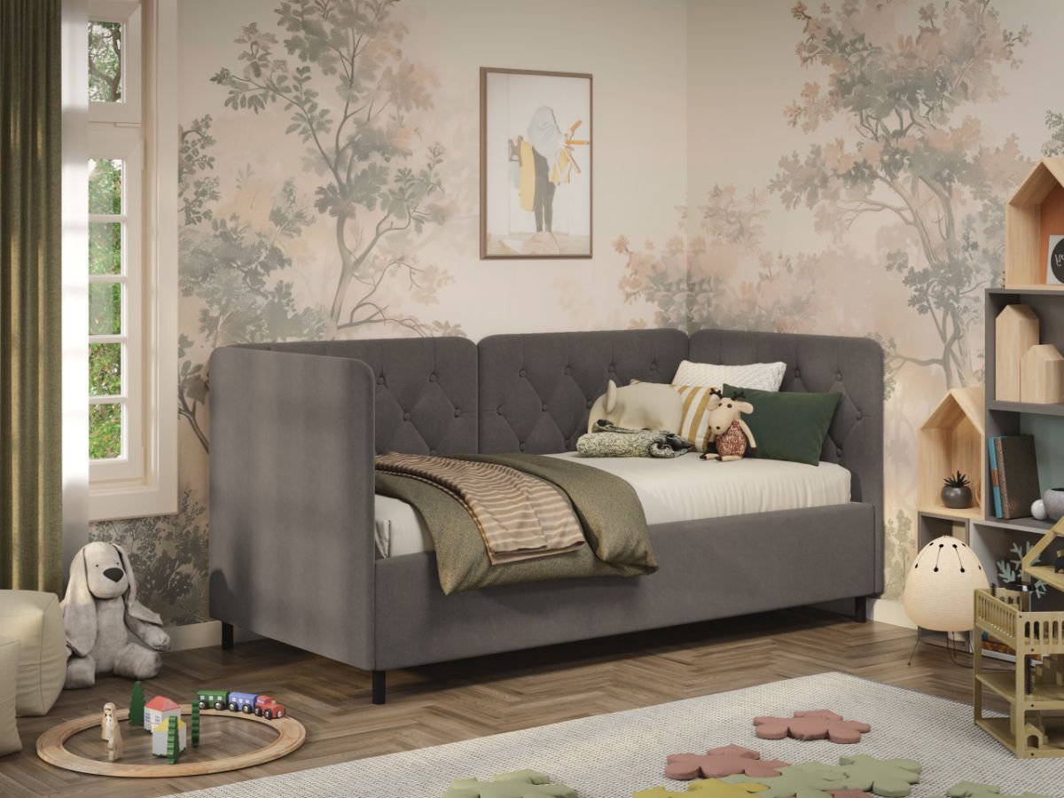 Pat de colt copii 90x190 cm, Nobo, cu lada de depozitare, rabatabil, C3 Cappuccino - Swing 4