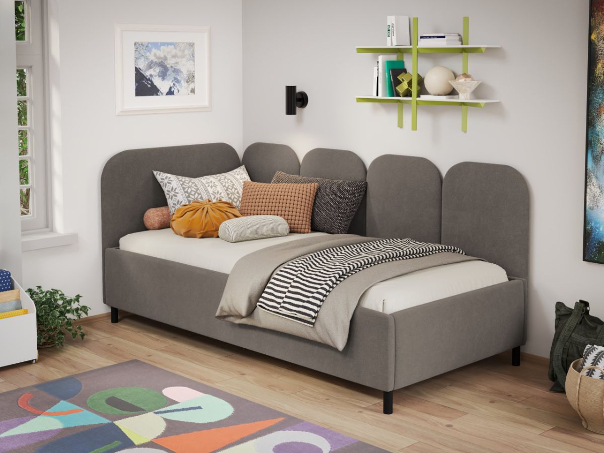 Pat de colt copii 90x190 cm, Peqenia, cu lada de depozitare, rabatabil, C2 Cappuccino - Swing 4