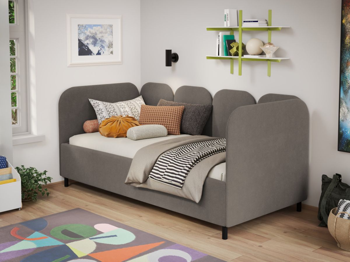 Pat de colt copii 90x190 cm, Peqenia, cu lada de depozitare, rabatabil, C3 Cappuccino - Swing 4