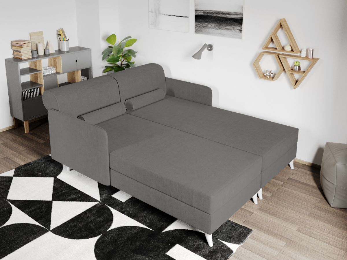 Divan dublu / Pat matrimonial tapitat Gri Deschis Round