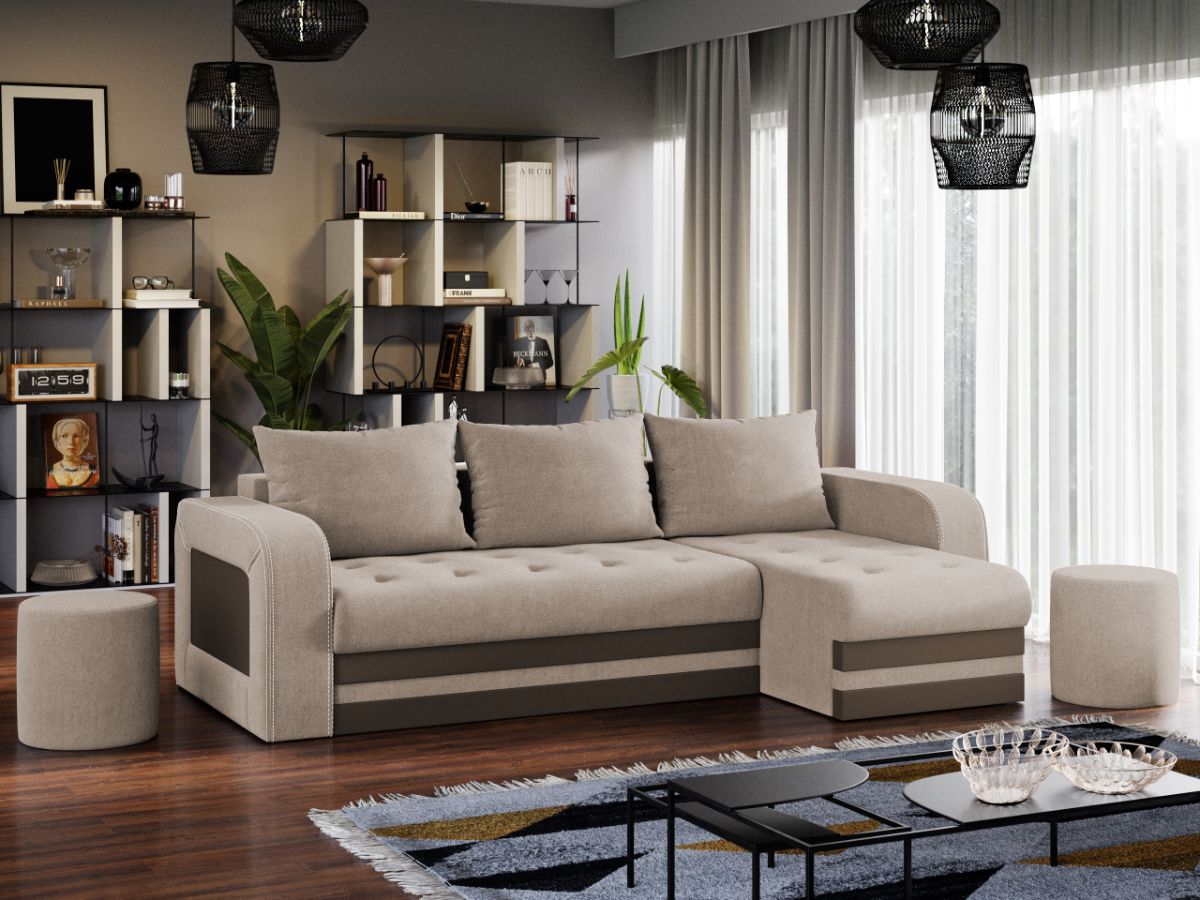 Coltar Extensibil Juno Stofa Bej / Piele Maro